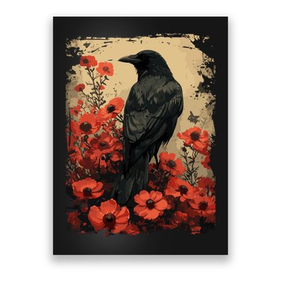 Gothic Raven Rose Enchanted Vintage Floral Crow Poster