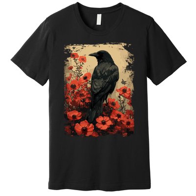 Gothic Raven Rose Enchanted Vintage Floral Crow Premium T-Shirt