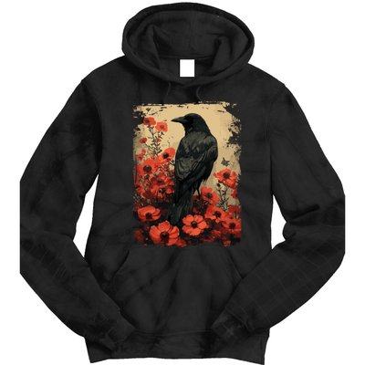 Gothic Raven Rose Enchanted Vintage Floral Crow Tie Dye Hoodie