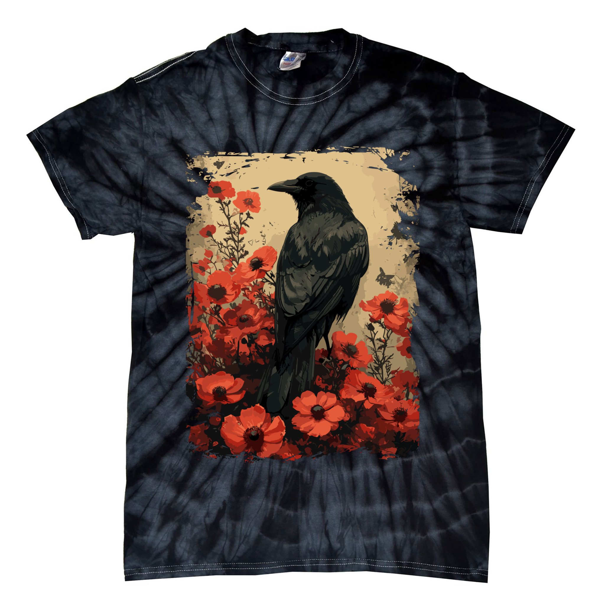 Gothic Raven Rose Enchanted Vintage Floral Crow Tie-Dye T-Shirt
