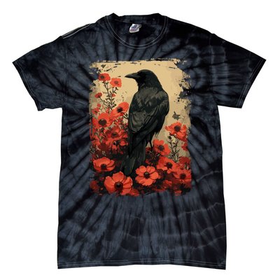 Gothic Raven Rose Enchanted Vintage Floral Crow Tie-Dye T-Shirt