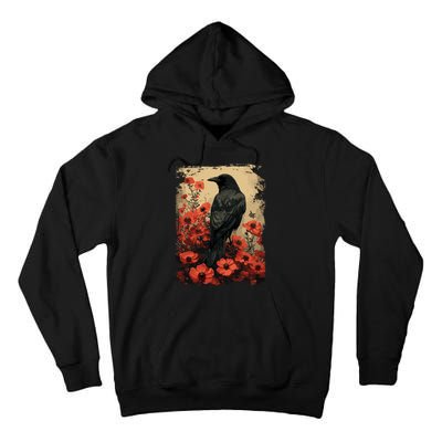 Gothic Raven Rose Enchanted Vintage Floral Crow Tall Hoodie