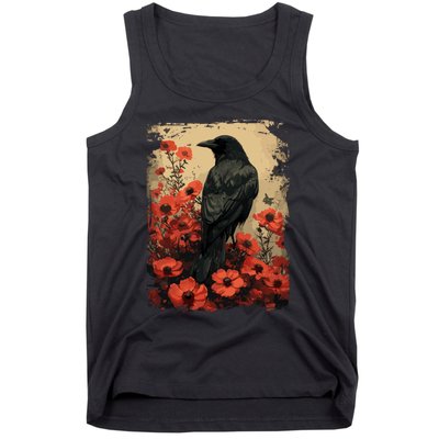 Gothic Raven Rose Enchanted Vintage Floral Crow Tank Top