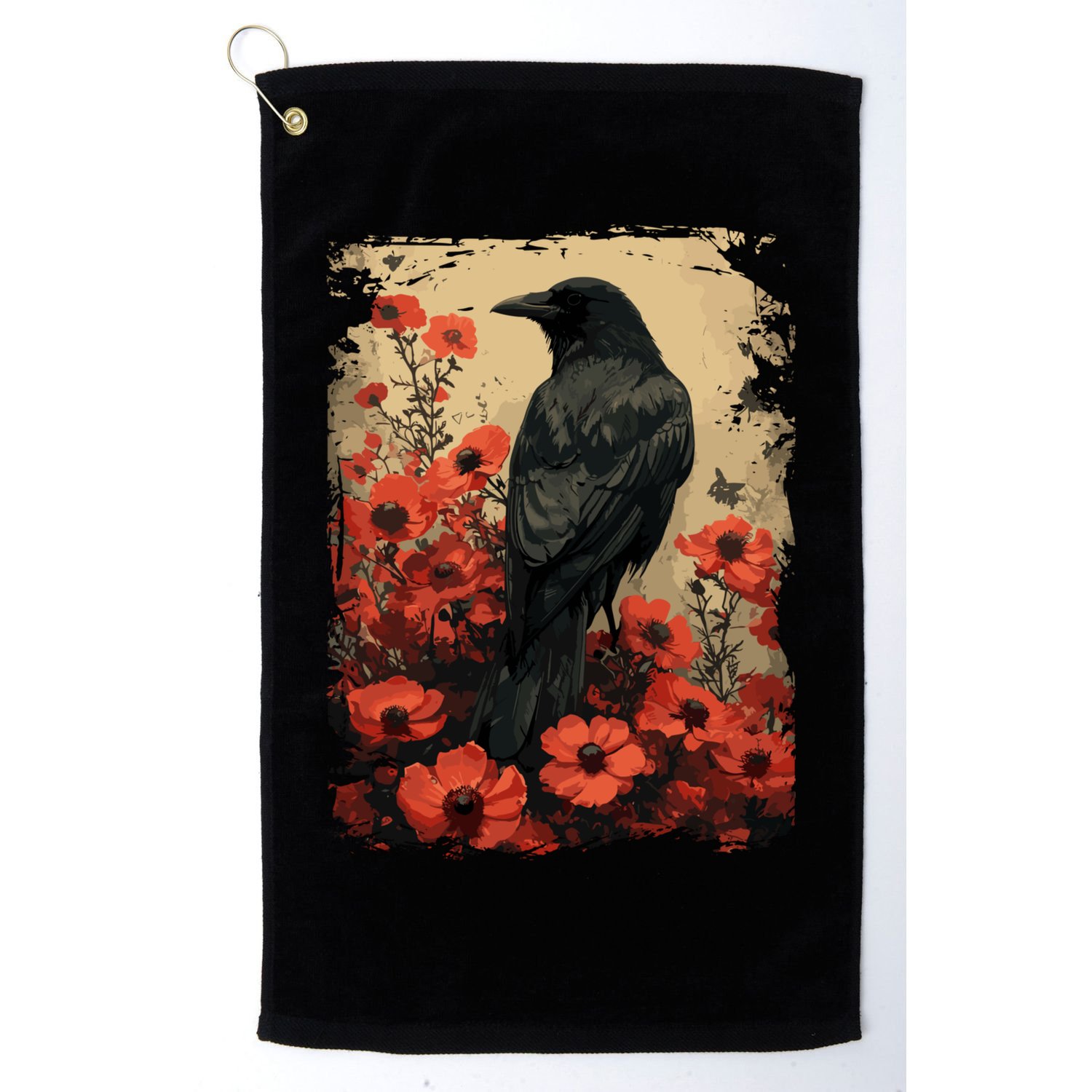 Gothic Raven Rose Enchanted Vintage Floral Crow Golf Towel