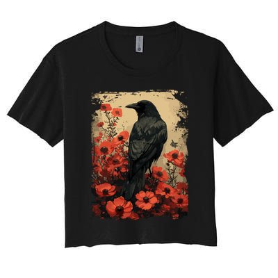 Gothic Raven Rose Enchanted Vintage Floral Crow Crop Top