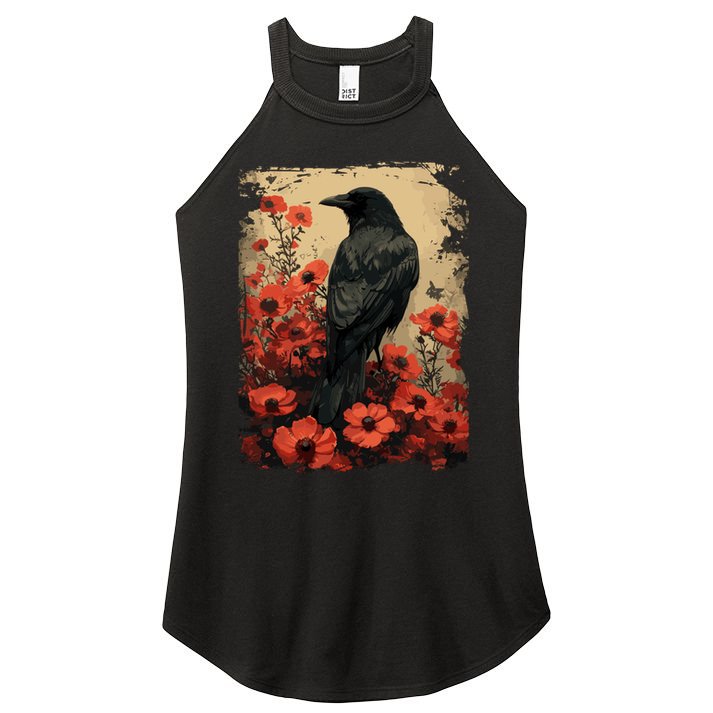 Gothic Raven Rose Enchanted Vintage Floral Crow Women's Perfect Tri Rocker Tank