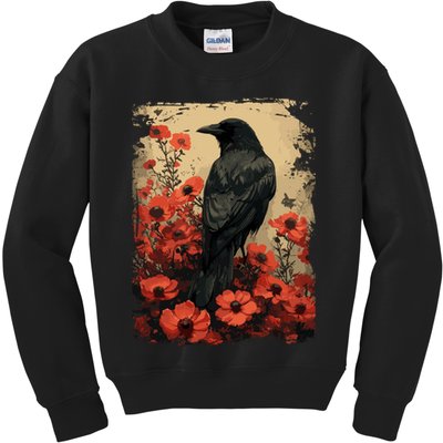 Gothic Raven Rose Enchanted Vintage Floral Crow Kids Sweatshirt