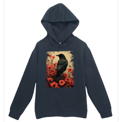 Gothic Raven Rose Enchanted Vintage Floral Crow Urban Pullover Hoodie