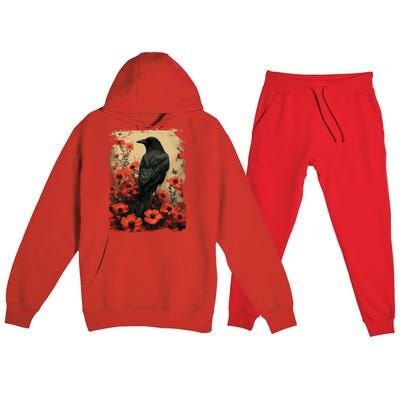 Gothic Raven Rose Enchanted Vintage Floral Crow Premium Hooded Sweatsuit Set