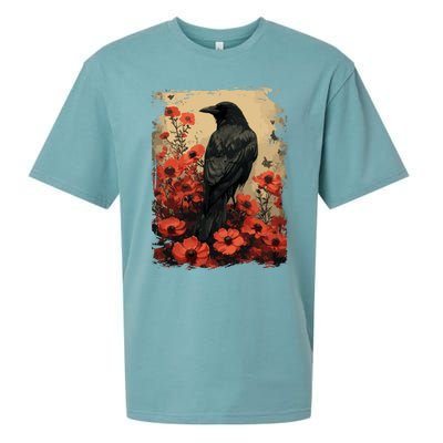 Gothic Raven Rose Enchanted Vintage Floral Crow Sueded Cloud Jersey T-Shirt