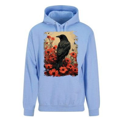 Gothic Raven Rose Enchanted Vintage Floral Crow Unisex Surf Hoodie