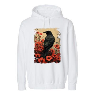 Gothic Raven Rose Enchanted Vintage Floral Crow Garment-Dyed Fleece Hoodie