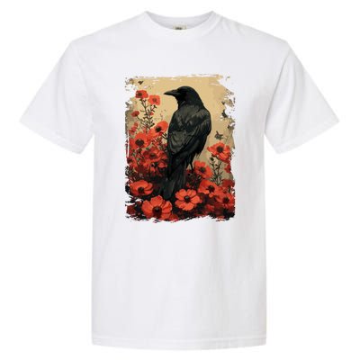 Gothic Raven Rose Enchanted Vintage Floral Crow Garment-Dyed Heavyweight T-Shirt