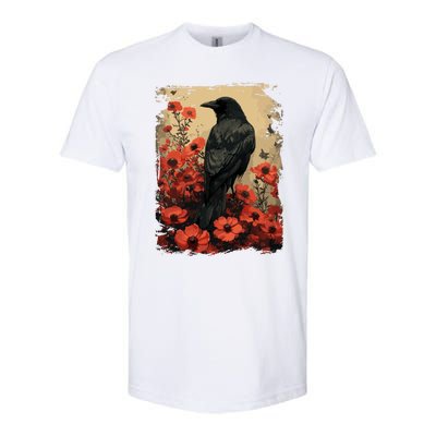 Gothic Raven Rose Enchanted Vintage Floral Crow Softstyle CVC T-Shirt