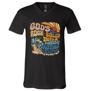 GodS Rocksolid Retro Beach Vbs 2024 Christian V-Neck T-Shirt