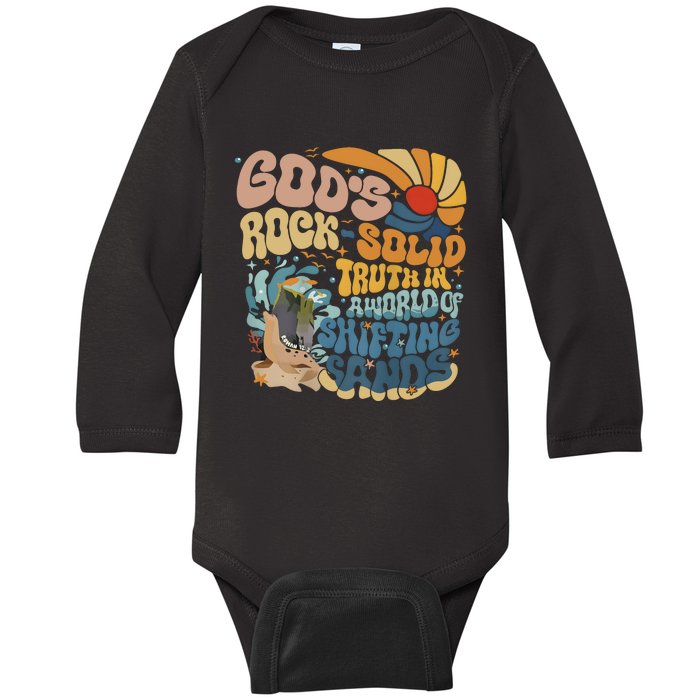 GodS Rocksolid Retro Beach Vbs 2024 Christian Baby Long Sleeve Bodysuit