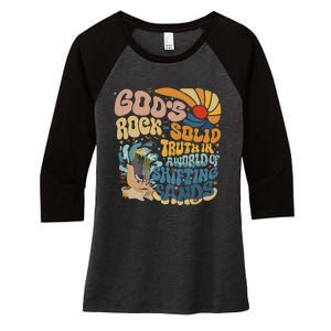 GodS Rocksolid Retro Beach Vbs 2024 Christian Women's Tri-Blend 3/4-Sleeve Raglan Shirt