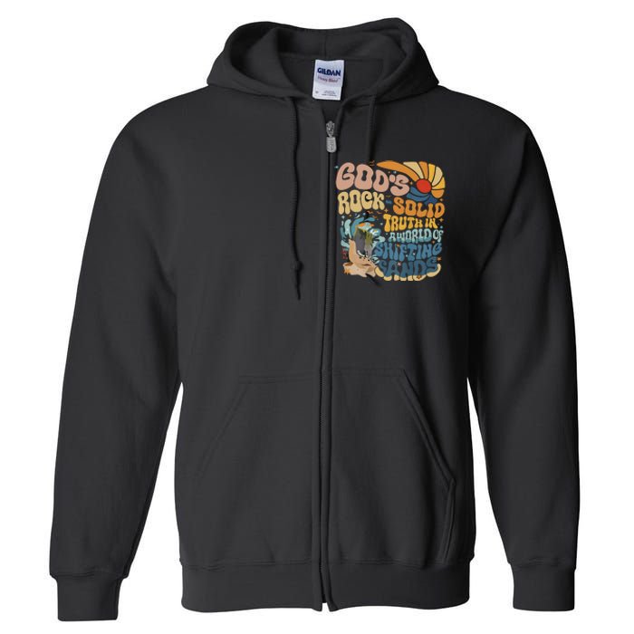 GodS Rocksolid Retro Beach Vbs 2024 Christian Full Zip Hoodie