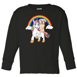 Golden Retriver Riding Unicorn Toddler Long Sleeve Shirt