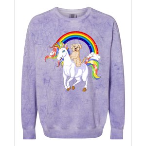 Golden Retriver Riding Unicorn Colorblast Crewneck Sweatshirt