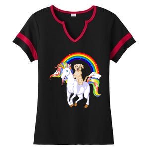 Golden Retriver Riding Unicorn Ladies Halftime Notch Neck Tee