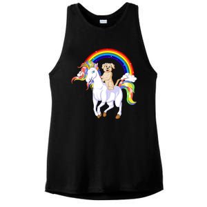 Golden Retriver Riding Unicorn Ladies PosiCharge Tri-Blend Wicking Tank