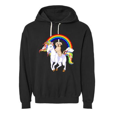 Golden Retriver Riding Unicorn Garment-Dyed Fleece Hoodie