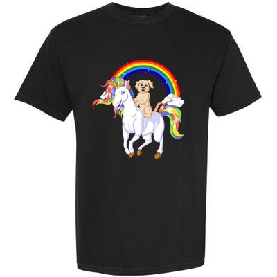 Golden Retriver Riding Unicorn Garment-Dyed Heavyweight T-Shirt