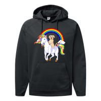 Golden Retriver Riding Unicorn Performance Fleece Hoodie