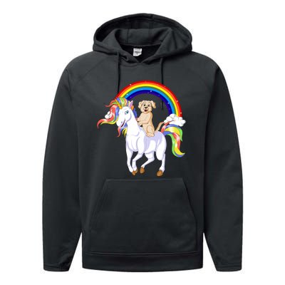 Golden Retriver Riding Unicorn Performance Fleece Hoodie