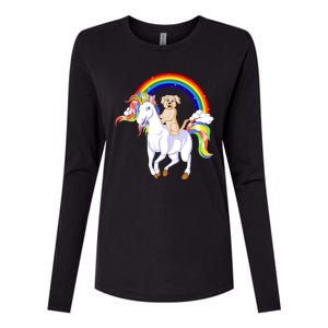 Golden Retriver Riding Unicorn Womens Cotton Relaxed Long Sleeve T-Shirt