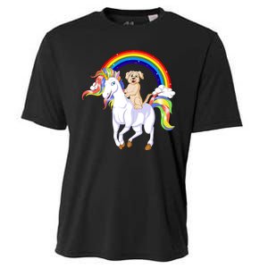 Golden Retriver Riding Unicorn Cooling Performance Crew T-Shirt