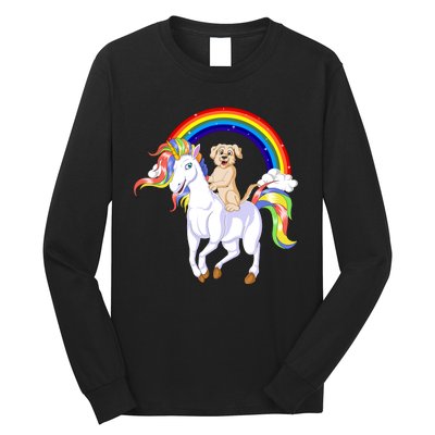 Golden Retriver Riding Unicorn Long Sleeve Shirt