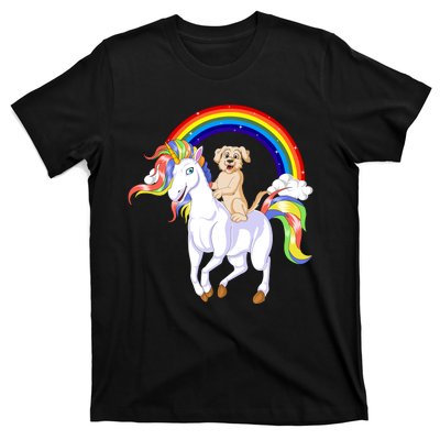 Golden Retriver Riding Unicorn T-Shirt