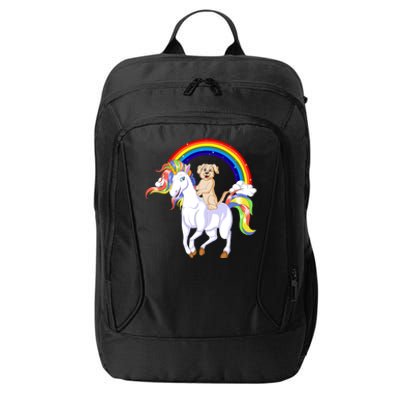 Golden Retriver Riding Unicorn City Backpack