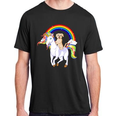 Golden Retriver Riding Unicorn Adult ChromaSoft Performance T-Shirt