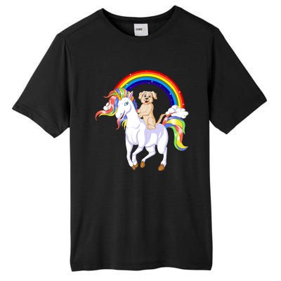 Golden Retriver Riding Unicorn Tall Fusion ChromaSoft Performance T-Shirt