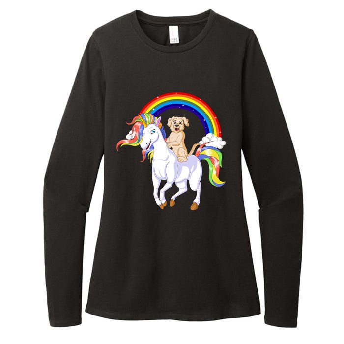 Golden Retriver Riding Unicorn Womens CVC Long Sleeve Shirt