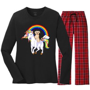 Golden Retriver Riding Unicorn Women's Long Sleeve Flannel Pajama Set 