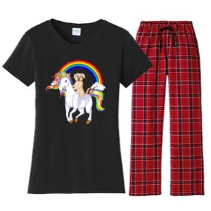 Golden Retriver Riding Unicorn Women's Flannel Pajama Set