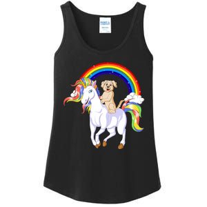 Golden Retriver Riding Unicorn Ladies Essential Tank