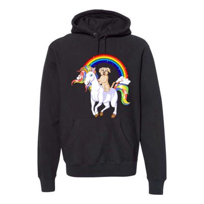 Golden Retriver Riding Unicorn Premium Hoodie