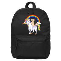 Golden Retriver Riding Unicorn 16 in Basic Backpack