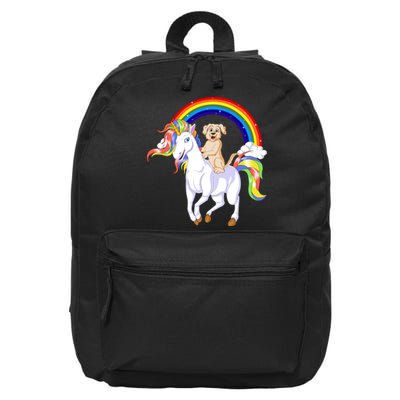 Golden Retriver Riding Unicorn 16 in Basic Backpack