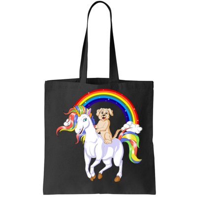 Golden Retriver Riding Unicorn Tote Bag