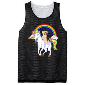 Golden Retriver Riding Unicorn Mesh Reversible Basketball Jersey Tank