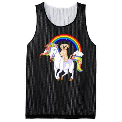 Golden Retriver Riding Unicorn Mesh Reversible Basketball Jersey Tank