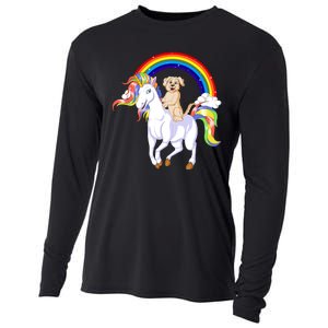 Golden Retriver Riding Unicorn Cooling Performance Long Sleeve Crew