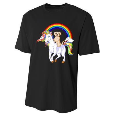 Golden Retriver Riding Unicorn Performance Sprint T-Shirt