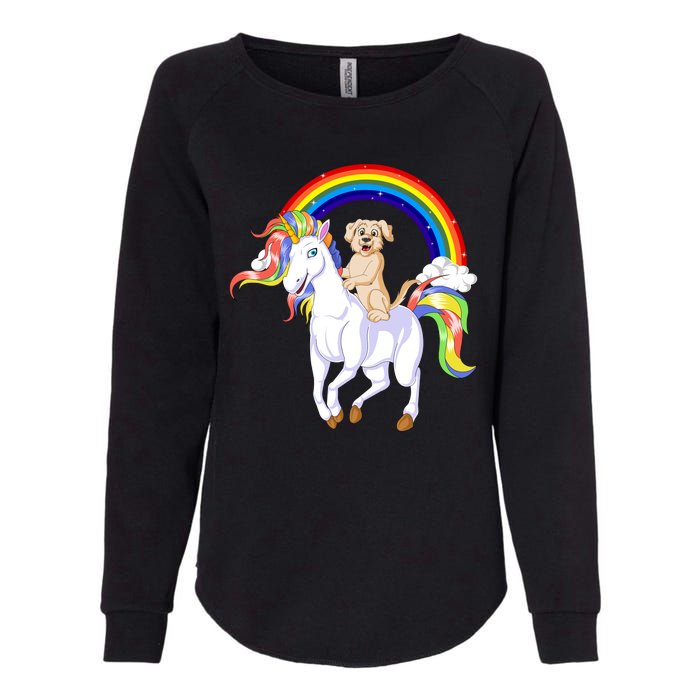 Golden Retriver Riding Unicorn Womens California Wash Sweatshirt